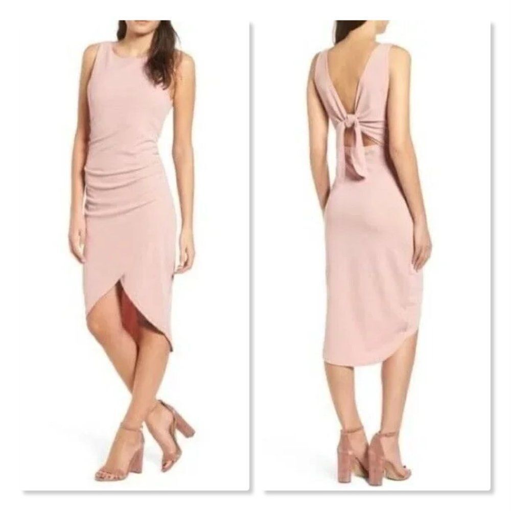 Lost Ink Tulip Hem Open Back Bodycon Dress - size Small in Pink